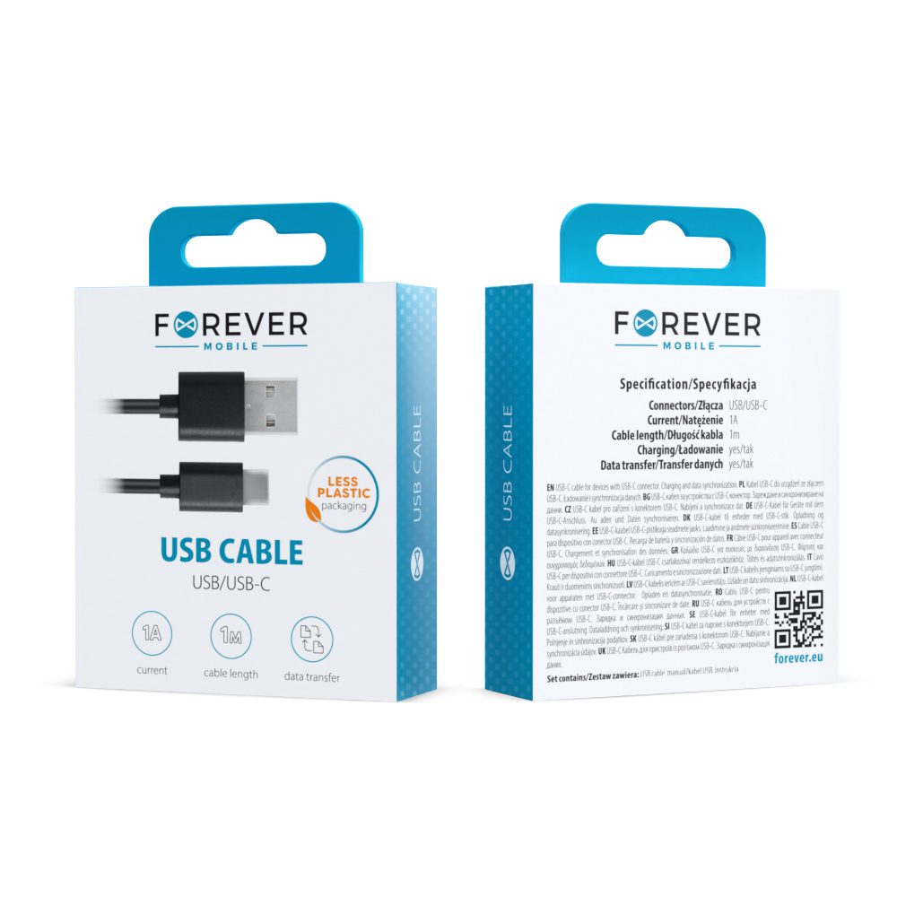 Forever cable USB - USB-C 1,0 m 1A black