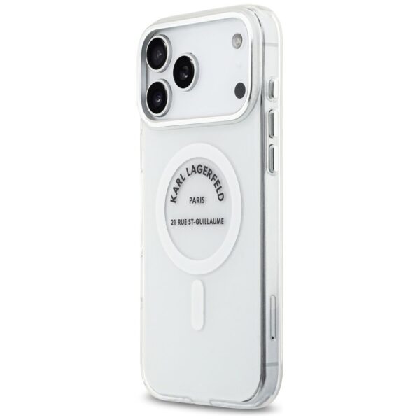 KARL LAGERFELD case for IPHONE 17 Pro Max compatible with MagSafe KLHMP17XHKRSGPT (IML Karl RSG Logo) transparent