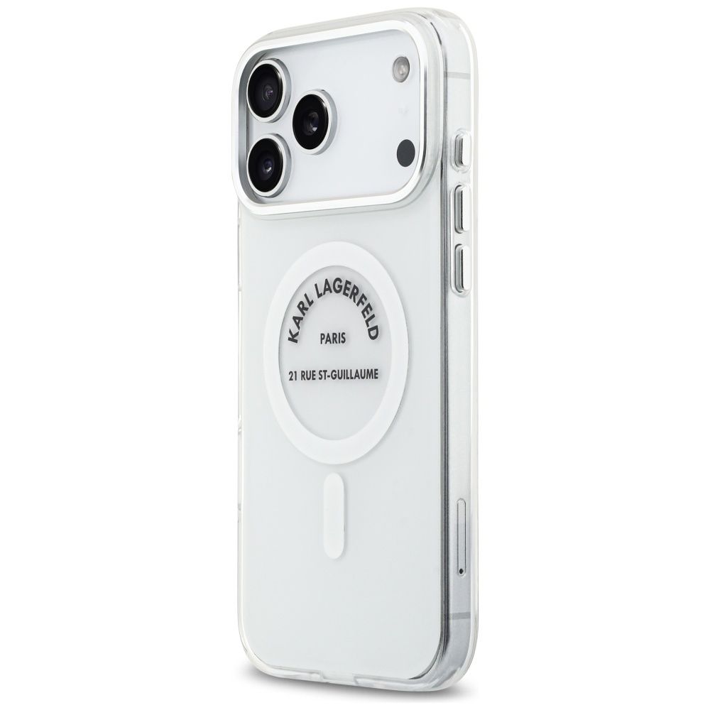 3821fe226eca092bbf8a8dbb075e84da KARL LAGERFELD case for IPHONE 17 Pro Max compatible with MagSafe KLHMP17XHKRSGPT (IML Karl RSG Logo) transparent