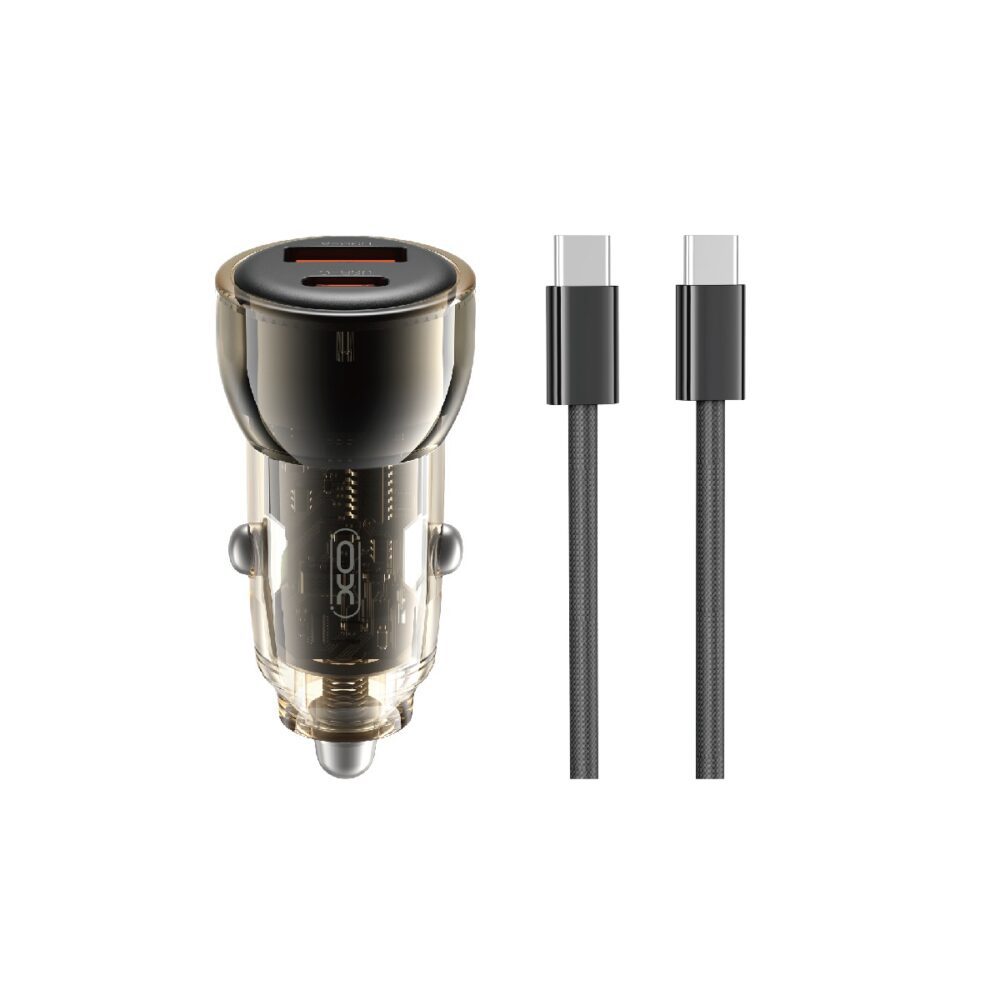 382702_oryg XO car charger CC60 60W 1x USB 1x USB-C black + USB-C - USB-C cable
