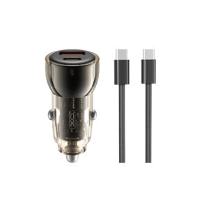 XO car charger CC60 60W 1x USB 1x USB-C black + USB-C - USB-C cable
