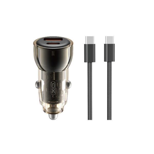 XO car charger CC60 60W 1x USB 1x USB-C black + USB-C - USB-C cable