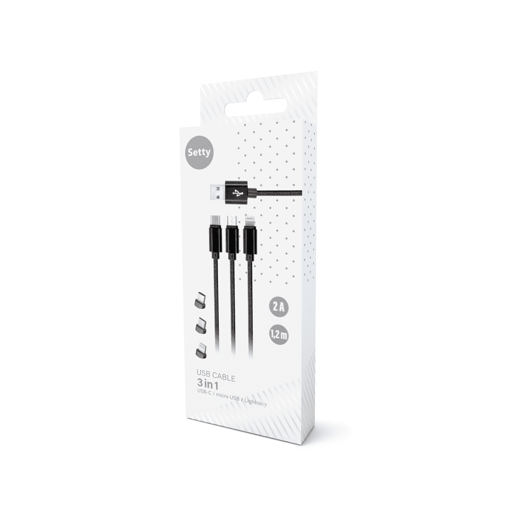 383123_oryg Setty 3in1 cable USB - Lightning + USB-C + microUSB 1,0 m 2A KN3W1-01 black