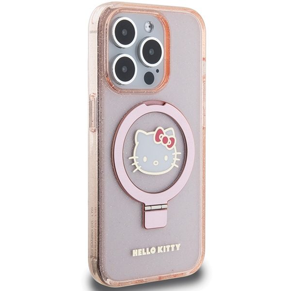Hello Kitty case for iPhone 15 Pro 6,1" pink hardcase Ring Stand Glitter Electrop Logo MagSafe