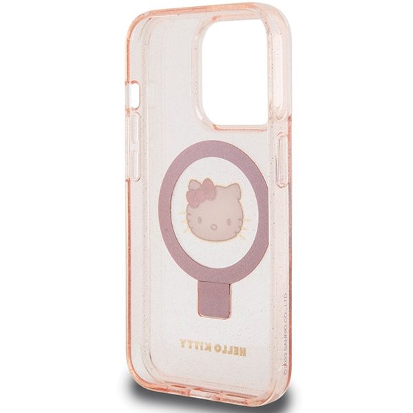 Hello Kitty case for iPhone 15 Pro 6,1" pink hardcase Ring Stand Glitter Electrop Logo MagSafe