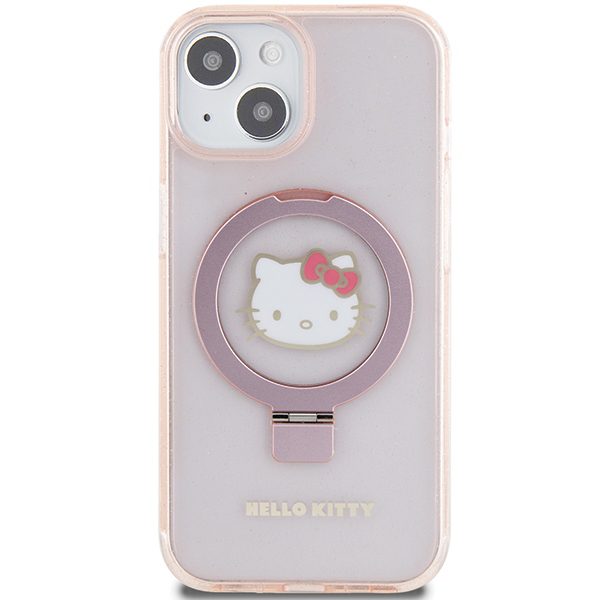 Hello Kitty case for iPhone 15 / 14 / 13 6,1" pink hardcase Ring Stand Glitter Electrop Logo MagSafe