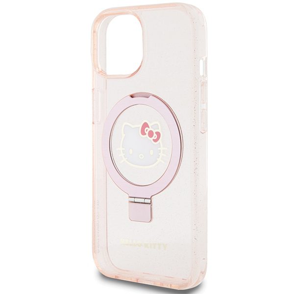 Hello Kitty case for iPhone 15 / 14 / 13 6,1" pink hardcase Ring Stand Glitter Electrop Logo MagSafe