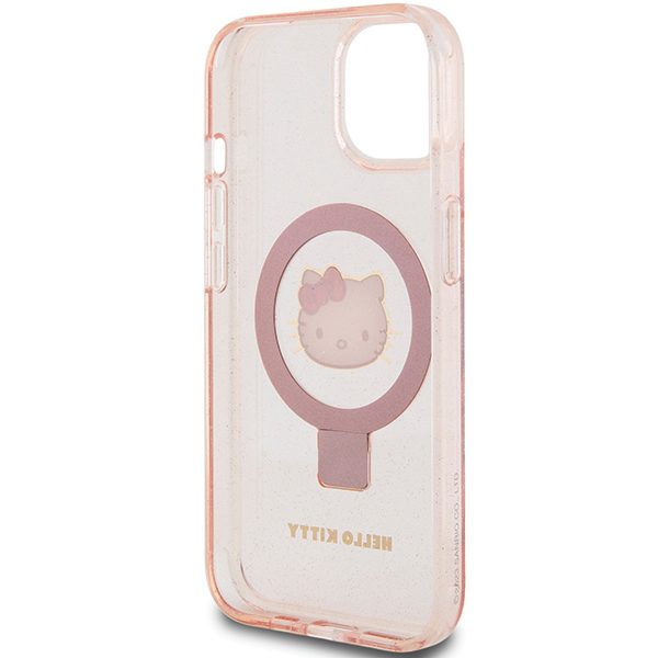 Hello Kitty case for iPhone 15 / 14 / 13 6,1" pink hardcase Ring Stand Glitter Electrop Logo MagSafe