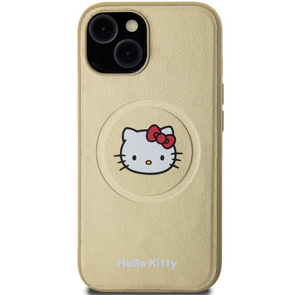Hello Kitty case for iPhone 15 / 14 / 13 6,1" gold hardcase Leather Kitty Head MagSafe