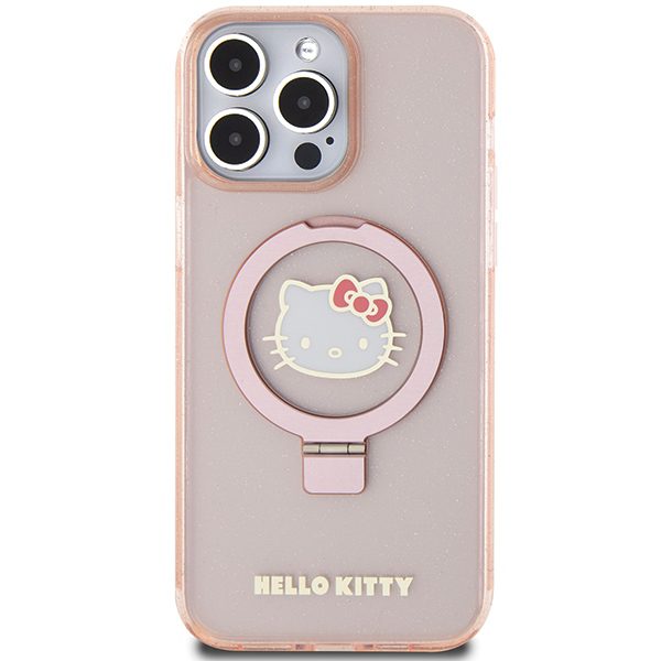 Hello Kitty case for iPhone 15 Pro Max 6,7" pink hardcase Ring Stand Glitter Electrop Logo MagSafe