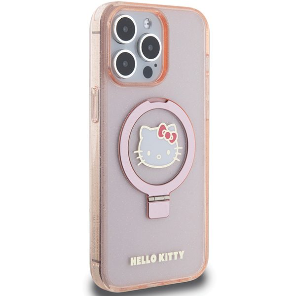 Hello Kitty case for iPhone 15 Pro Max 6,7" pink hardcase Ring Stand Glitter Electrop Logo MagSafe