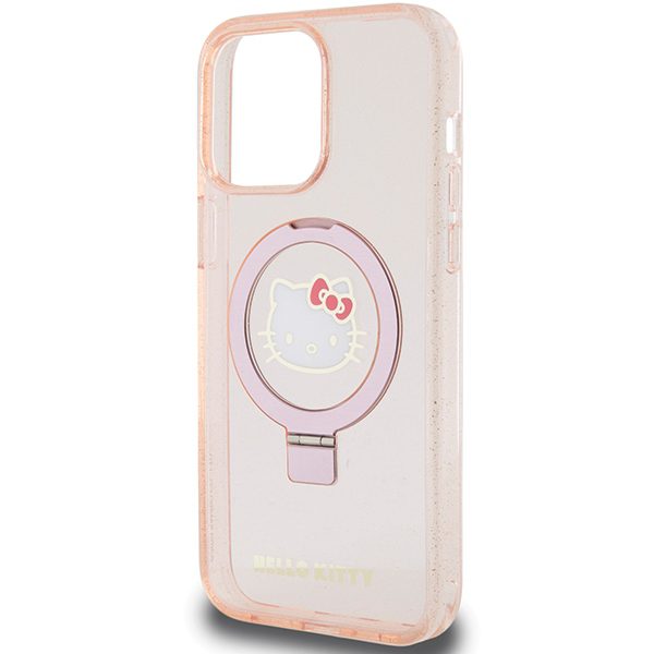 Hello Kitty case for iPhone 15 Pro Max 6,7" pink hardcase Ring Stand Glitter Electrop Logo MagSafe