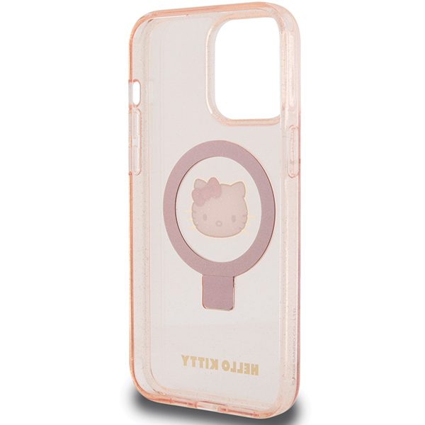 Hello Kitty case for iPhone 15 Pro Max 6,7" pink hardcase Ring Stand Glitter Electrop Logo MagSafe