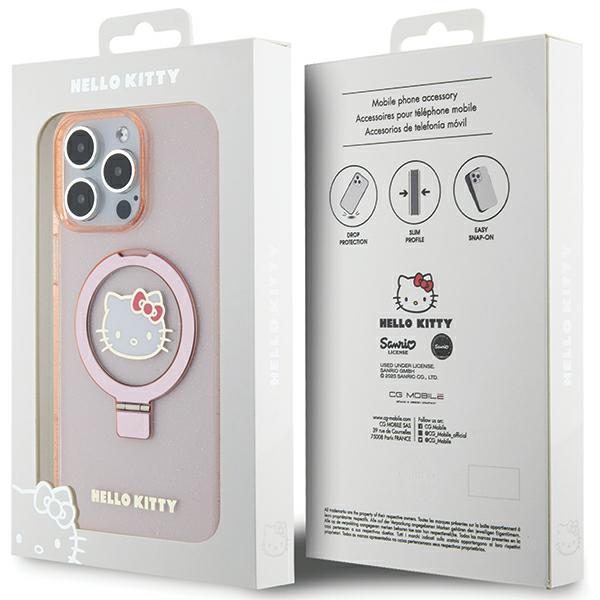 Hello Kitty case for iPhone 15 Pro Max 6,7" pink hardcase Ring Stand Glitter Electrop Logo MagSafe