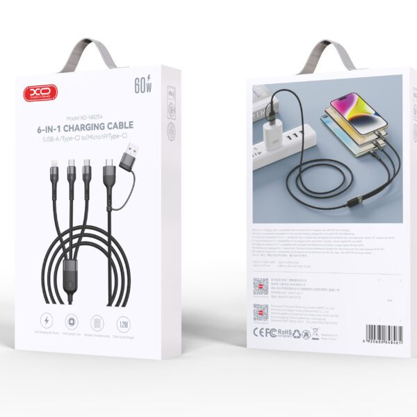 XO cable NB254 6in1 USB - USB-C + USB-C + microUSB + Lightning 1,2m black