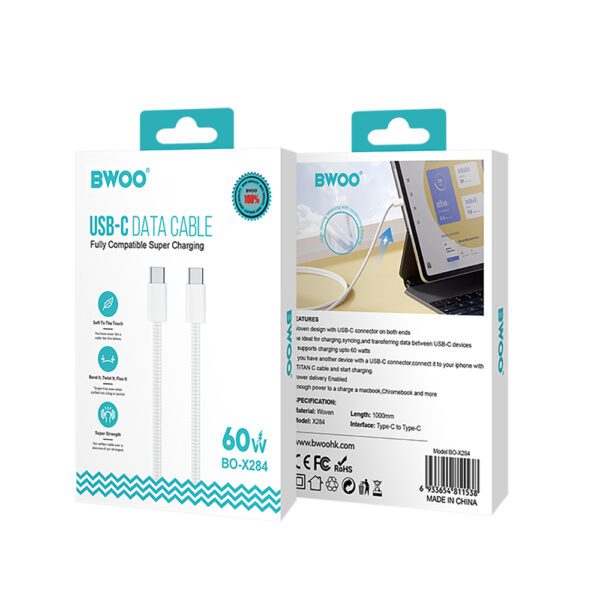 BWOO Cable USB-C - USB-C 1m 60W for iPhone 15 BO-X284 white