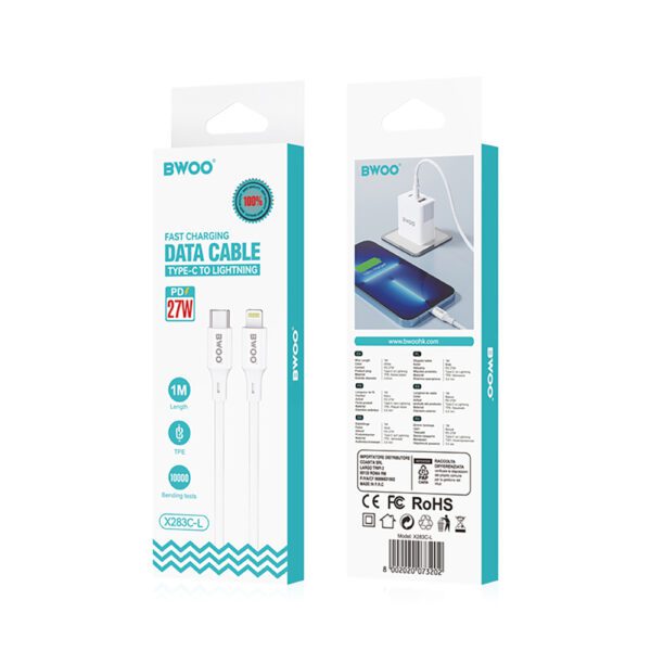 BWOO Cable USB-C - Lightning 1m 27W ABS + TPE X283 C-L white