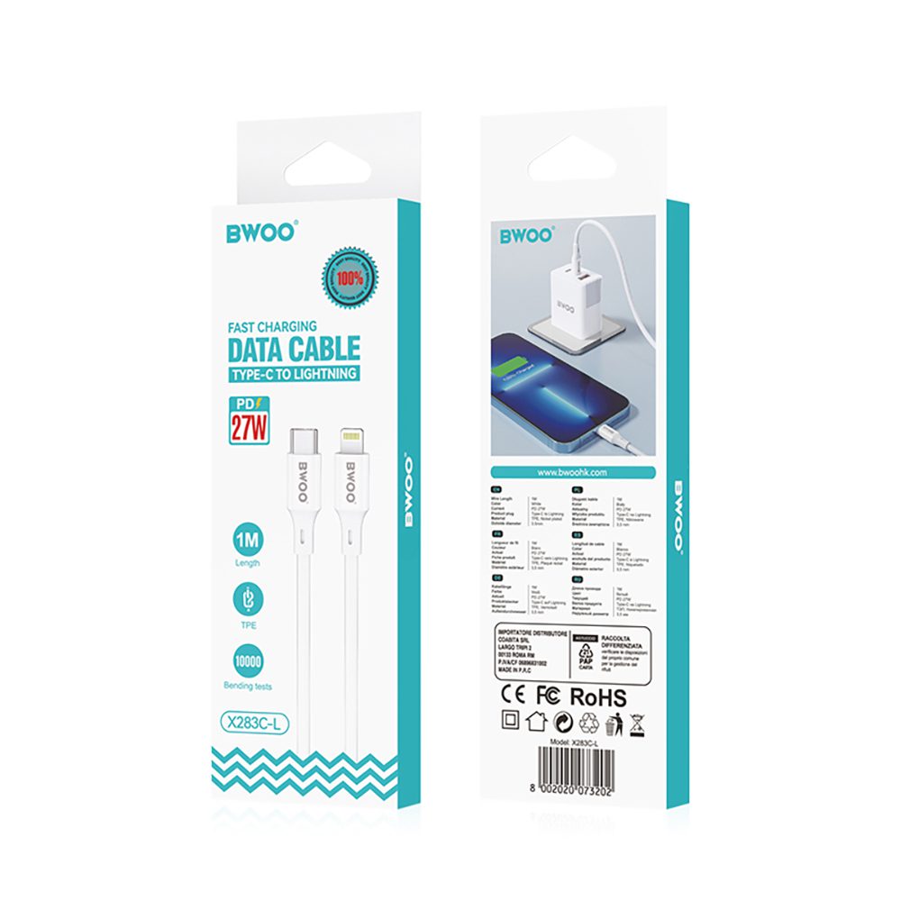 391154_oryg BWOO Cable USB-C - Lightning 1m 27W ABS + TPE X283 C-L white
