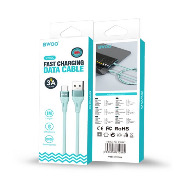BWOO Cable USB - USB-C 1m 3A Minimalist Silicone White X280C