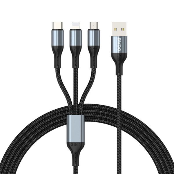 BWOO 3-in-1 Cable USB - USB-C, Lightning, Micro USB 1m 3A X274 black