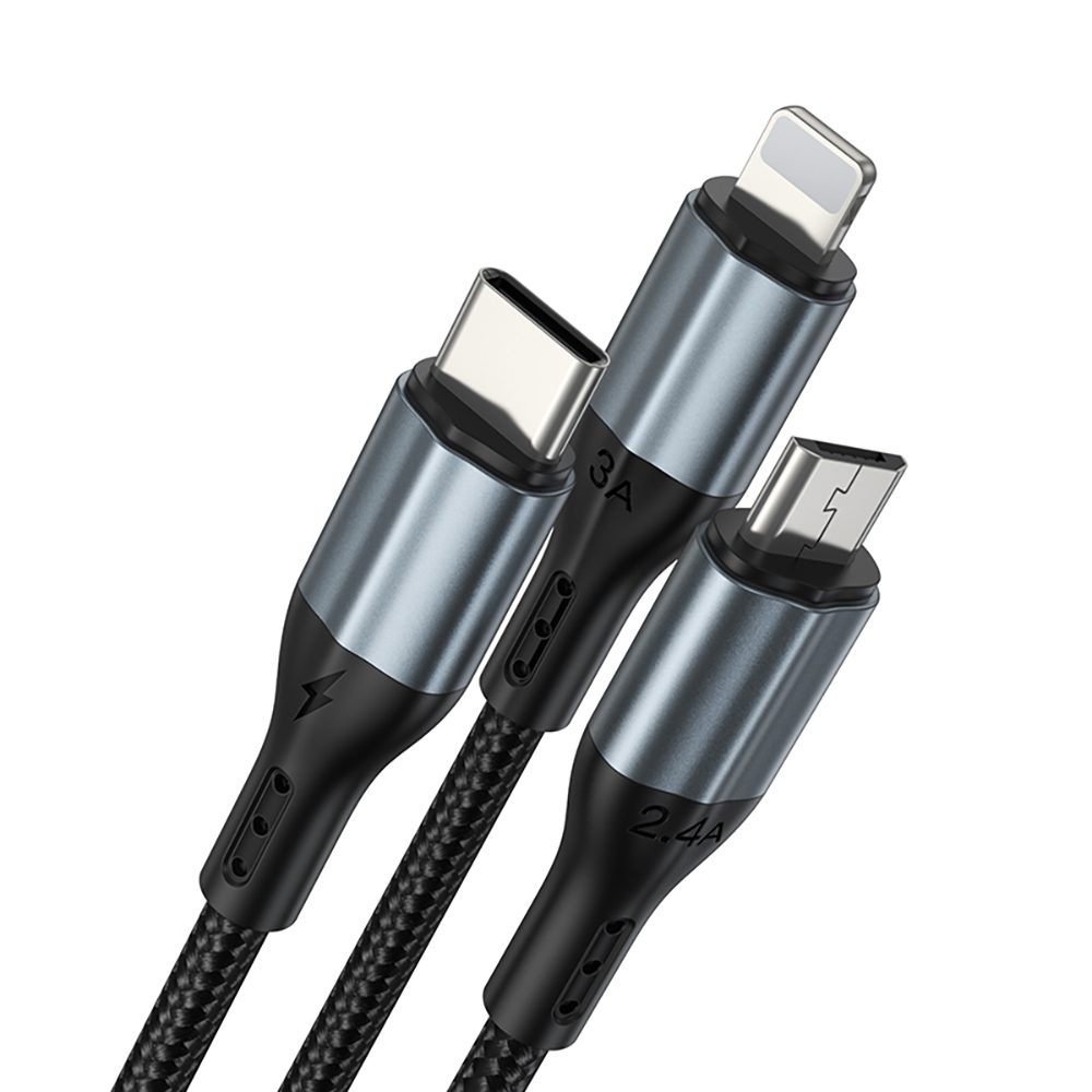 BWOO 3-in-1 Cable USB - USB-C, Lightning, Micro USB 1m 3A X274 black