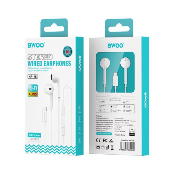 BWOO wired earphones HF175 USB-C digital interface white