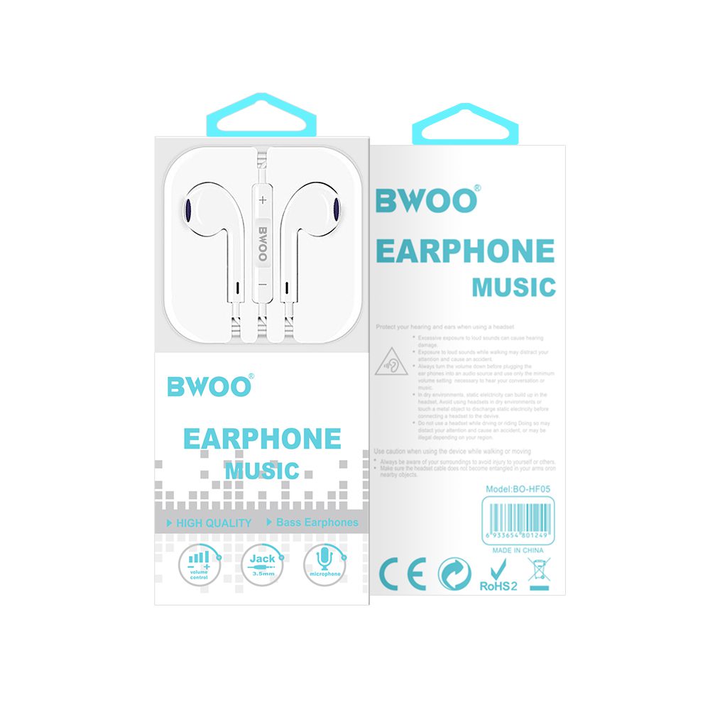 BWOO wired earphones 3.5mm stereo white