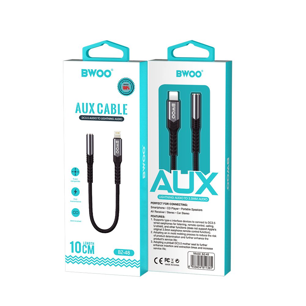 BWOO Adapter AUX 3.5mm - Lightning Black BZ48