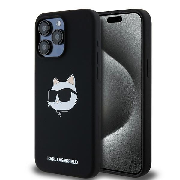 393179_oryg Karl Lagerfeld case for iPhone 15 Pro Max 6,7" KLHMP15XSCHPPLK black HC Magsafe silicone sil Choupette head print