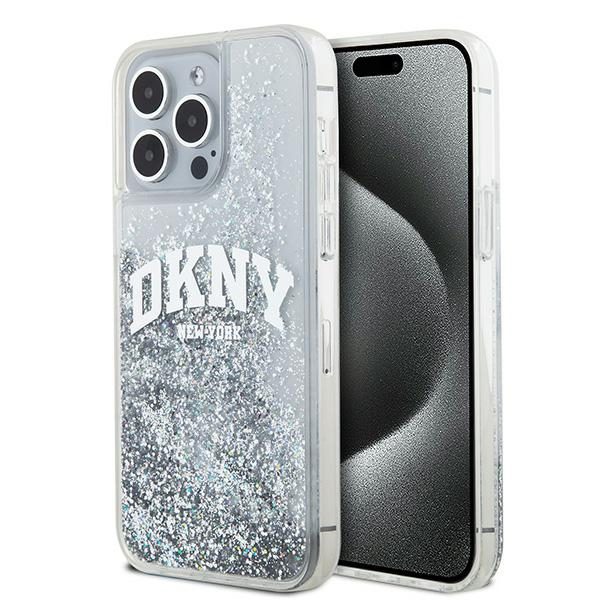 393281_oryg DKNY case for iPhone 15 Pro Max 6,7" DKHCP15XLBNAET white HC liquid glitters w arch logo