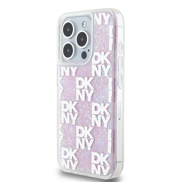 393298_oryg DKNY case for iPhone 15 Pro 6,1" DKHCP15LLCPEPP white HC liquid glitters w checkered pattern
