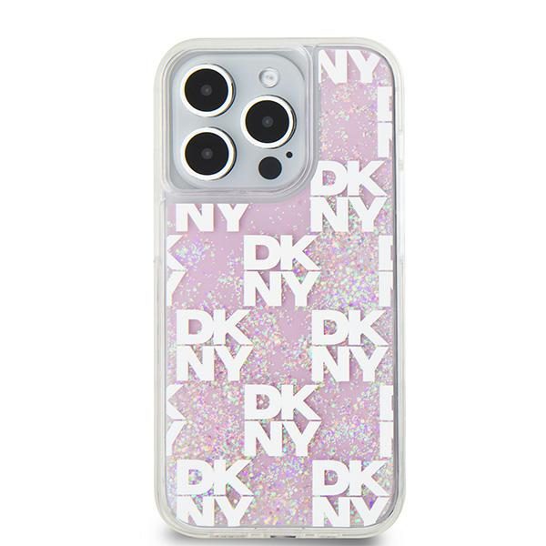 393299_oryg DKNY case for iPhone 15 Pro 6,1" DKHCP15LLCPEPP white HC liquid glitters w checkered pattern