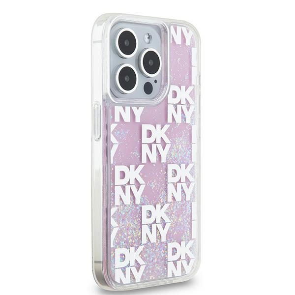 393300_oryg DKNY case for iPhone 15 Pro 6,1" DKHCP15LLCPEPP white HC liquid glitters w checkered pattern