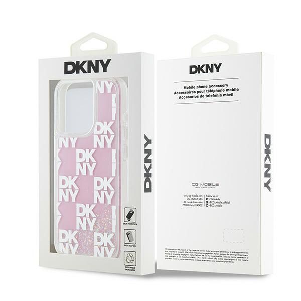 393304_oryg DKNY case for iPhone 15 Pro 6,1" DKHCP15LLCPEPP white HC liquid glitters w checkered pattern