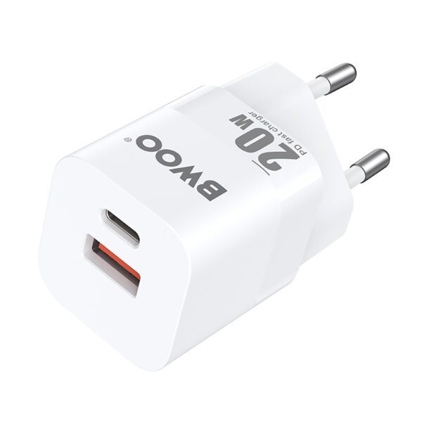 BWOO CDA156 PD wall charger 1x USB-C 1v USB 20W white