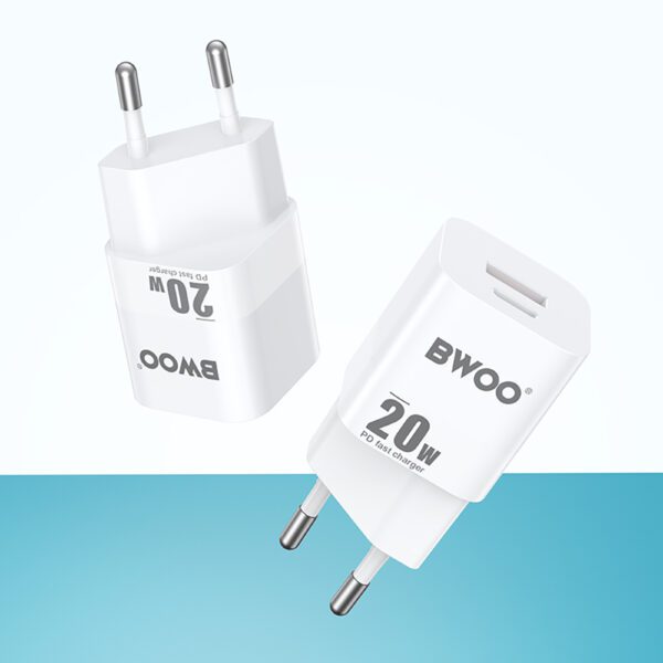 BWOO CDA156 PD wall charger 1x USB-C 1v USB 20W white