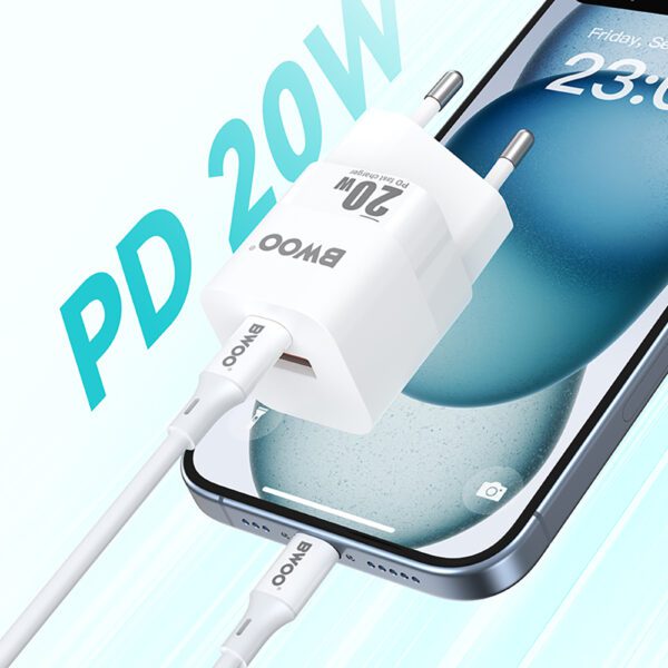 BWOO CDA156 PD wall charger 1x USB-C 1v USB 20W white