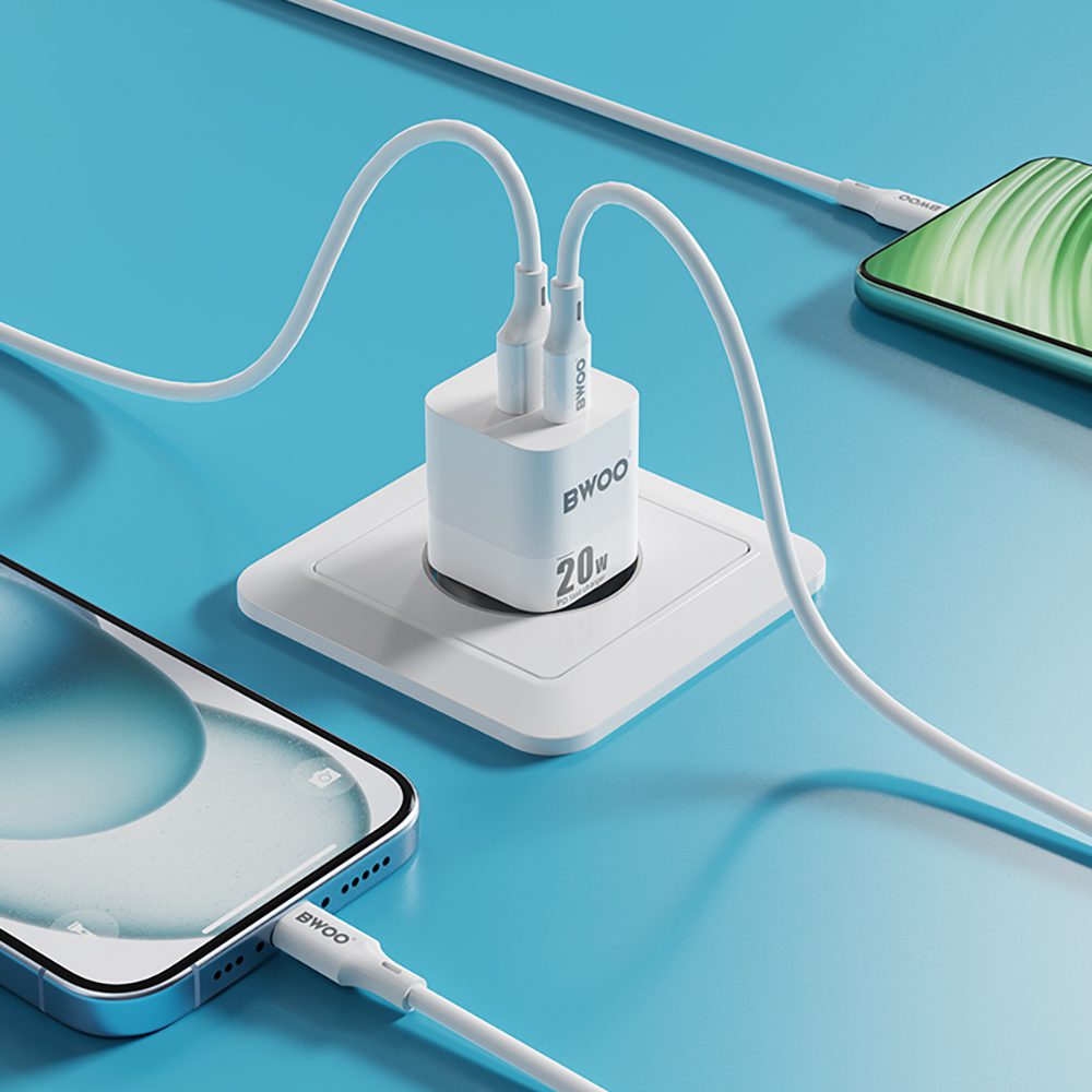 394119_oryg BWOO CDA156 PD wall charger 1x USB-C 1v USB 20W white