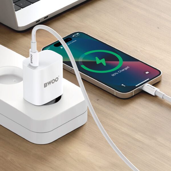 BWOO CDA159 PD wall charger 1x USB-C port + USB-C 20W white