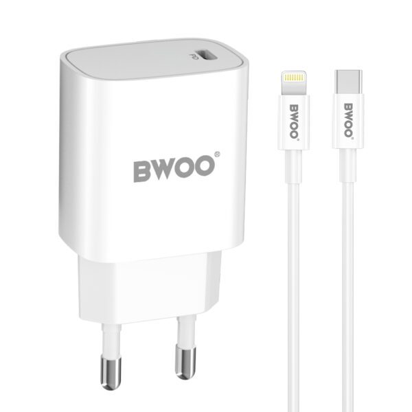 BWOO CDA159 PD wall charger 1x USB-C port + Lightning 20W white