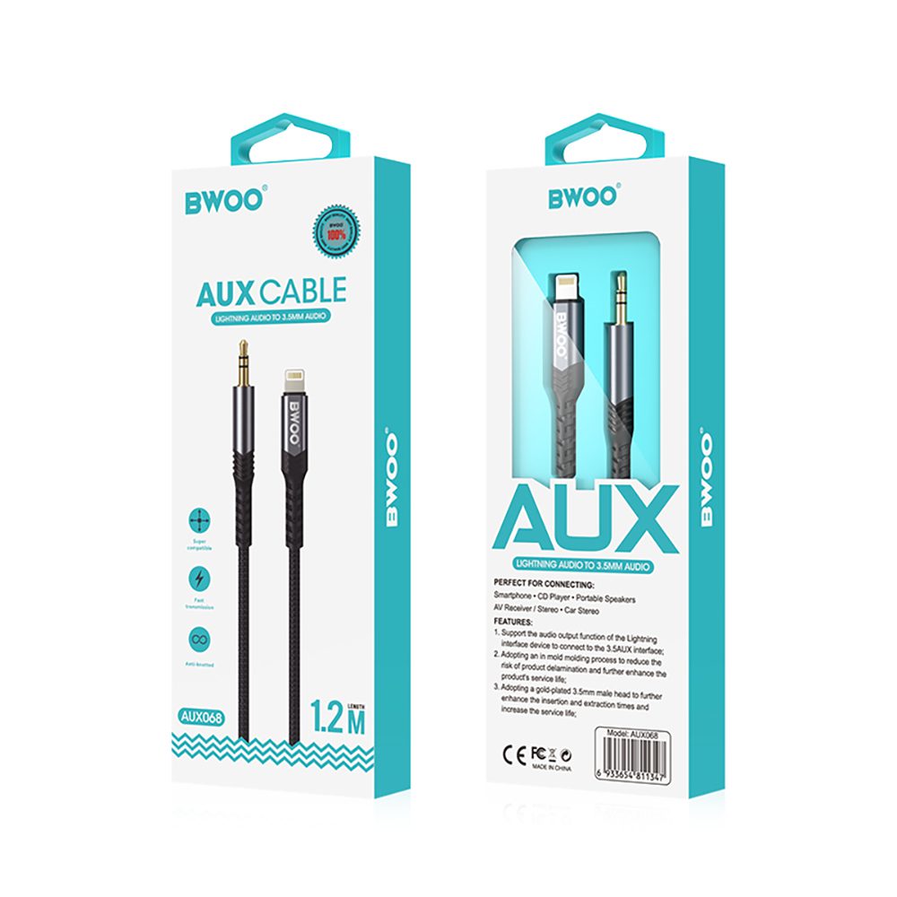394868_oryg BWOO Cable AUX 3.5mm - Lightning BO-AUX068 black