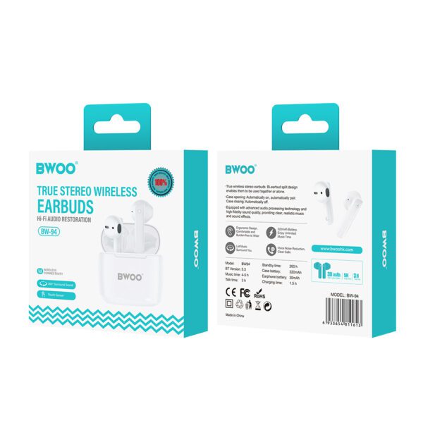 BWOO wireless TWS earphones BW94-WH white