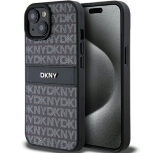 DKNY case for iPhone 15 6,1" DKHCP15SPRTHSLK black HC PU repeat texture pattern w tonal stripe