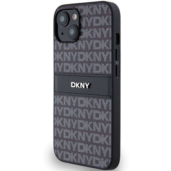 DKNY case for iPhone 15 6,1" DKHCP15SPRTHSLK black HC PU repeat texture pattern w tonal stripe