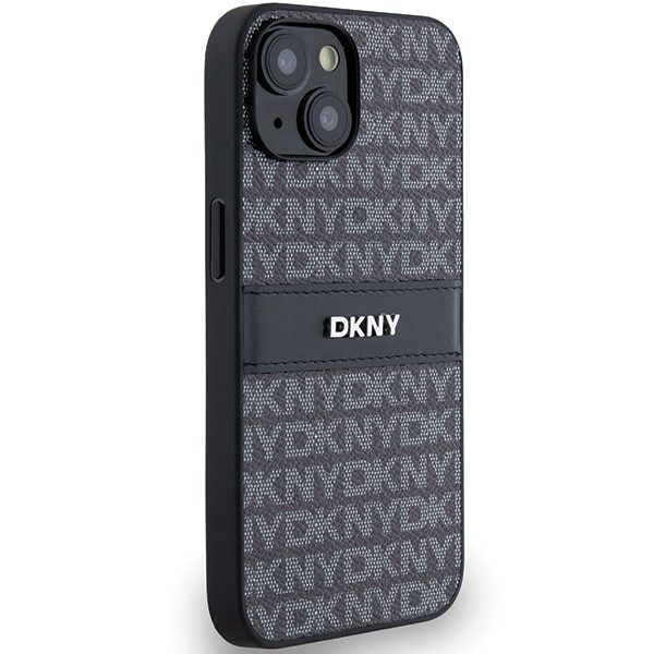 DKNY case for iPhone 15 6,1" DKHCP15SPRTHSLK black HC PU repeat texture pattern w tonal stripe