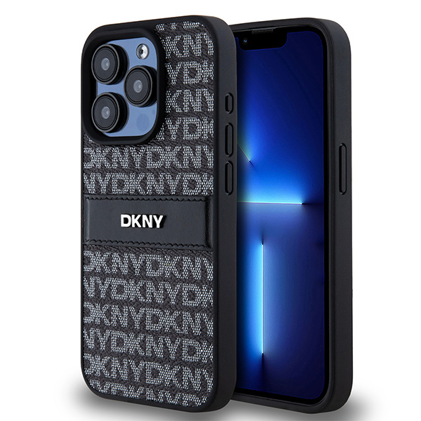 395007_oryg DKNY case for iPhone 15 Pro 6,1" DKHCP15LPRTHSLK black HC PU repeat texture pattern w tonal stripe