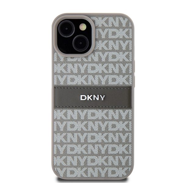 395036_oryg DKNY case for iPhone 15 Plus 6,7" DKHCP15MPRTHSLE beige HC PU repeat texture pattern w tonal stripe