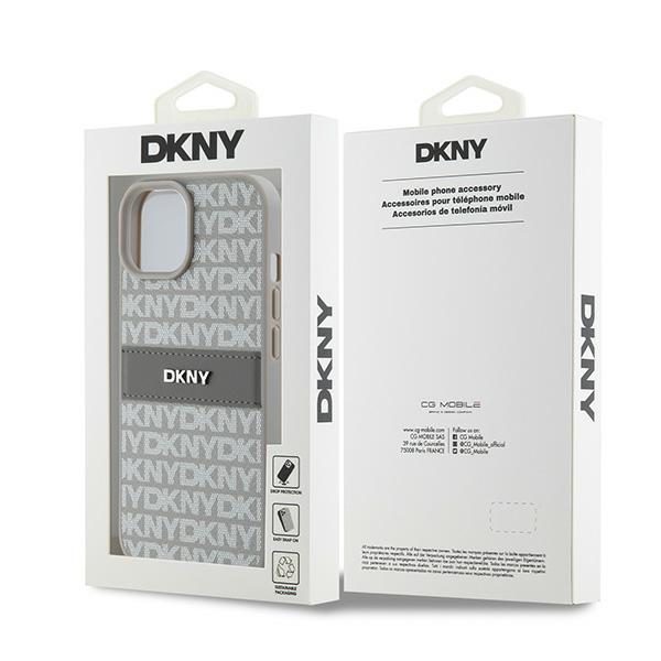395041_oryg DKNY case for iPhone 15 Plus 6,7" DKHCP15MPRTHSLE beige HC PU repeat texture pattern w tonal stripe