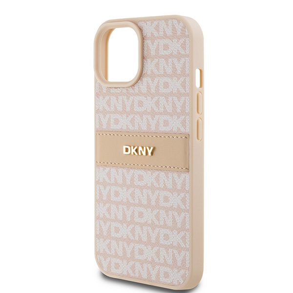395063_oryg DKNY case for iPhone 15 6,1" DKHCP15SPRTHSLP pink HC PU repeat texture pattern w tonal stripe