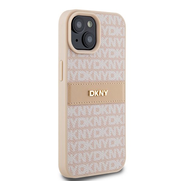 DKNY case for iPhone 15 Plus 6,7" DKHCP15MPRTHSLP pink HC PU repeat texture pattern w tonal stripe